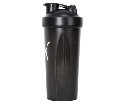 PUMA Botella Shaker, Termo Deportivo con Mezclador de Metal para Proteínas Boquilla Mediana Antiderrame con Área Rugosa para mejor Agarre Color Negro con Secciones Transparentes