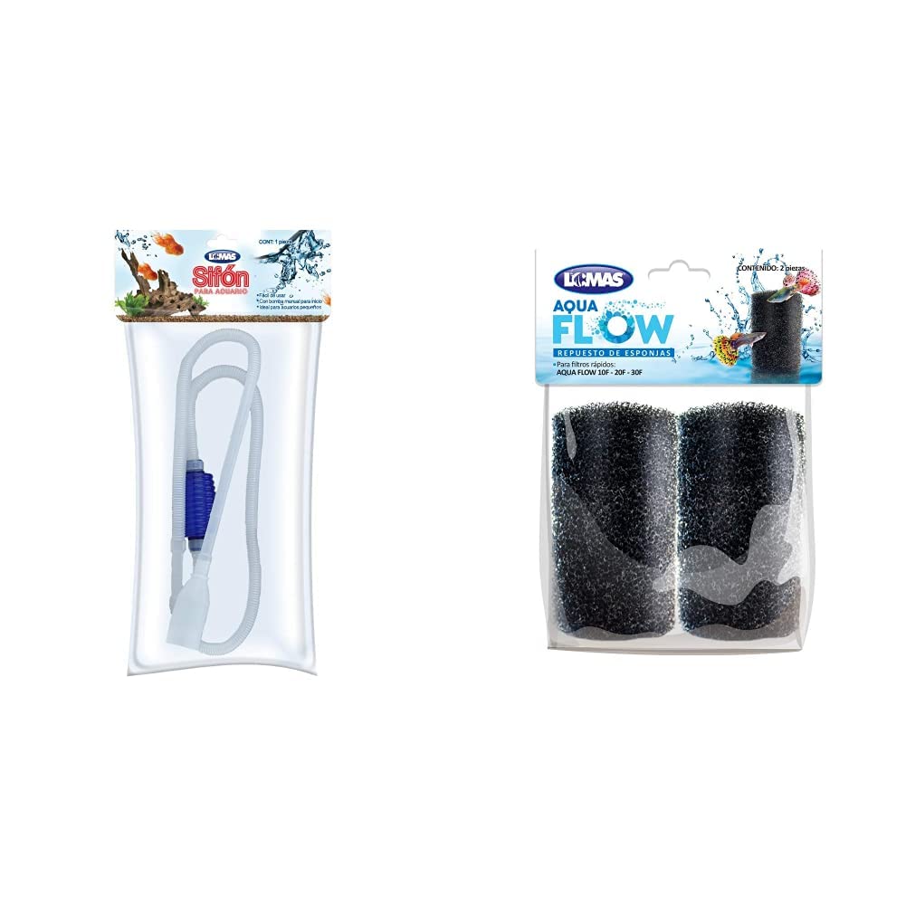 Lomas Sifón con Bomba para Limpiar Peceras + Repuesto Esponja para Filtro Rápido Aqua-Flow, 2 Piezas