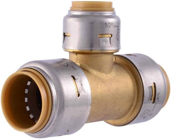 SharkBite - Reductor de 3/4" x 3/4" x 1/2" de latón, conexión por presión, para tuberías PEX, cobre, CPVC, PE-RT, HDPE, UR412A
