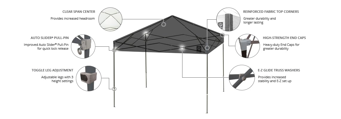 E-Z UP Ambassador Instant Shelter Toldo, 10 x 10 pies, Bolsa de Rodillo y Juego de 4 Puntas de Acero, Gris