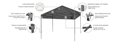 E-Z UP Ambassador Instant Shelter Toldo, 10 x 10 pies, Bolsa de Rodillo y Juego de 4 Puntas de Acero, Gris