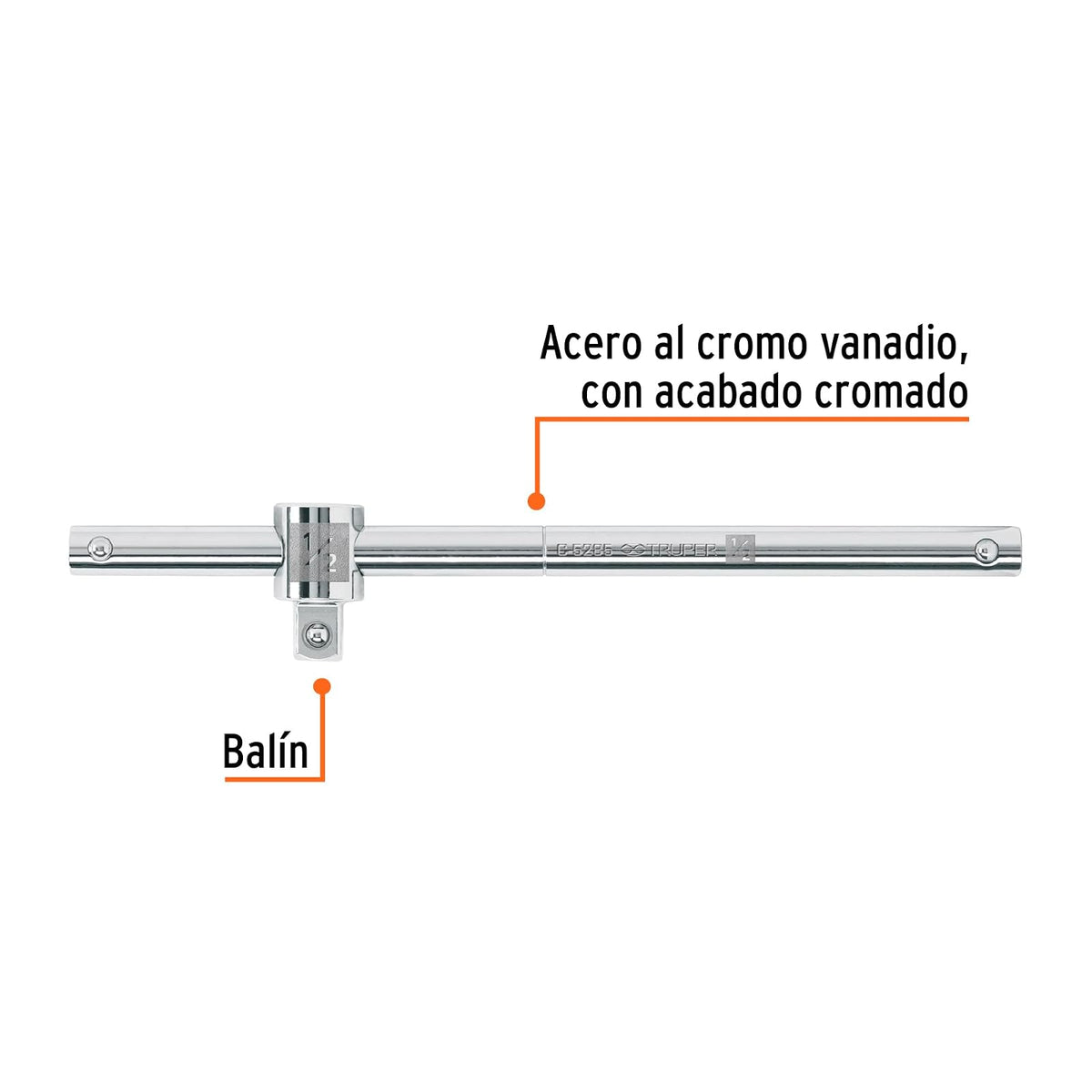Truper C-5285, Barra corrediza para dados cuadro, 1/2"