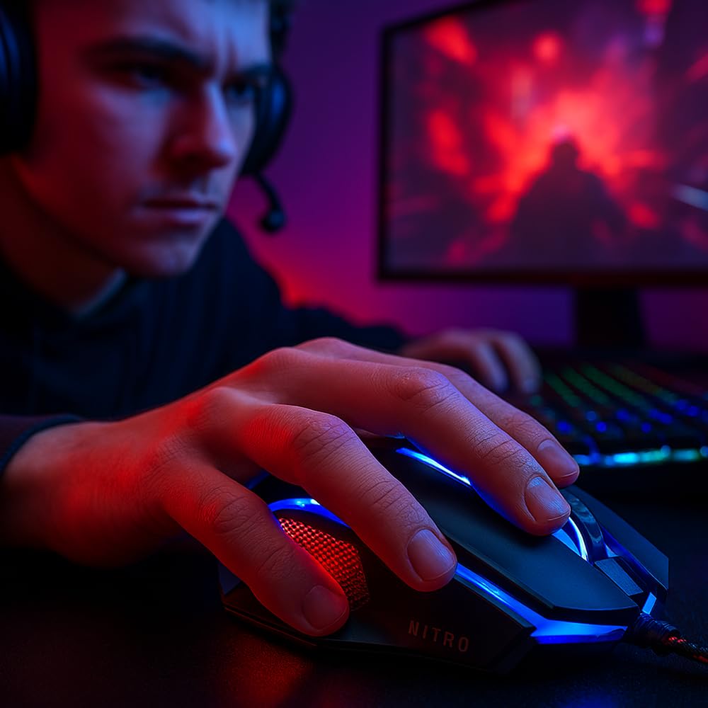 acer Mouse Nitro Gaming | Hasta 7200 dpi, conexión USB, 7 luces RGB