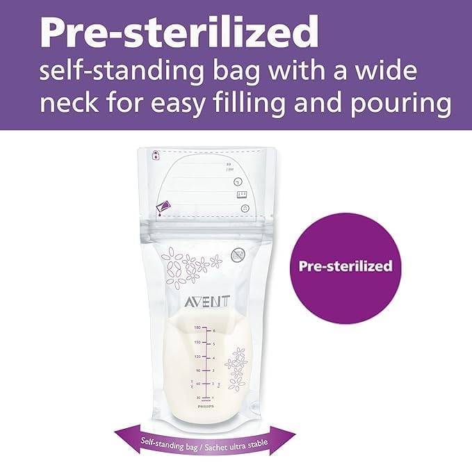 Philips AVENT Bolsas de almacenamiento de leche materna, transparente, 6 onzas, paquete de 50