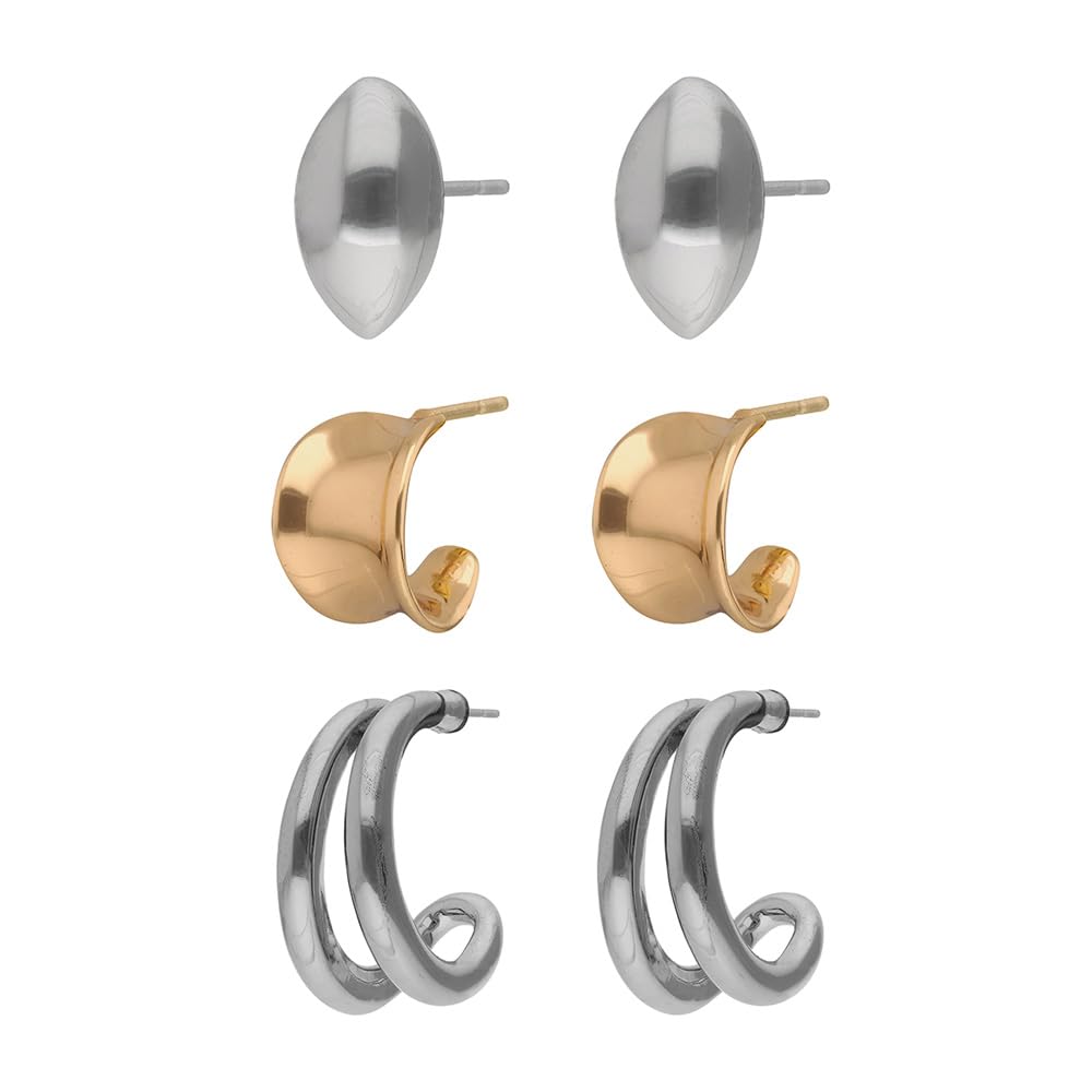 Nine West Set de 3 Aretes, Plateados y 1 Dorado para Mujer