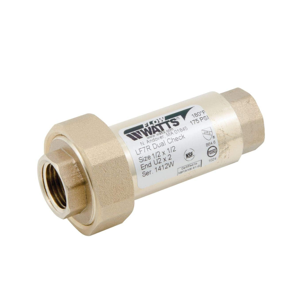 Válvula de retención Dual residencial de 1/2 x 1/2 Pulgadas con Entrada Npt Hembra de unión X Salida Npt Hembra