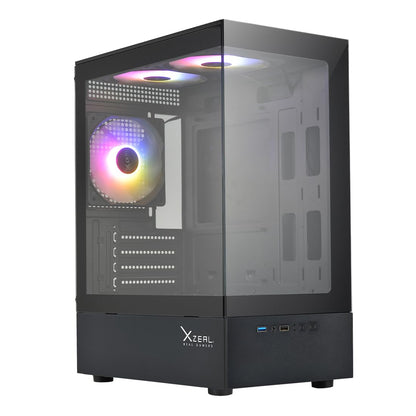 Gabinete Xzeal X-Zynergy M-ATX/ITX 1xUSB1.0 + 1x USB3.0 + 3.5 mm + 3 Fans RGB Negro
