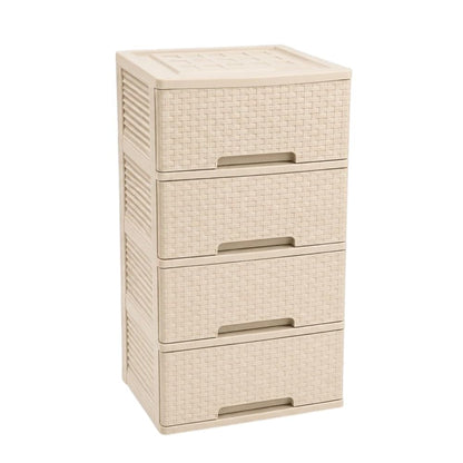 Cajonera Organizadora de Plástico 4 Niveles Color Beige Tipo Ratán | Mueble Multiusos para Hogar. Beige