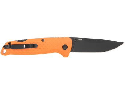 SOG Adventurer LB - Cuchillo plegable portátil ligero de 3 pulgadas, acero CRYO 5CR15MOV | Mango GRN | Mecanismo de bloqueo de espalda, color naranja y negro, paquete blíster