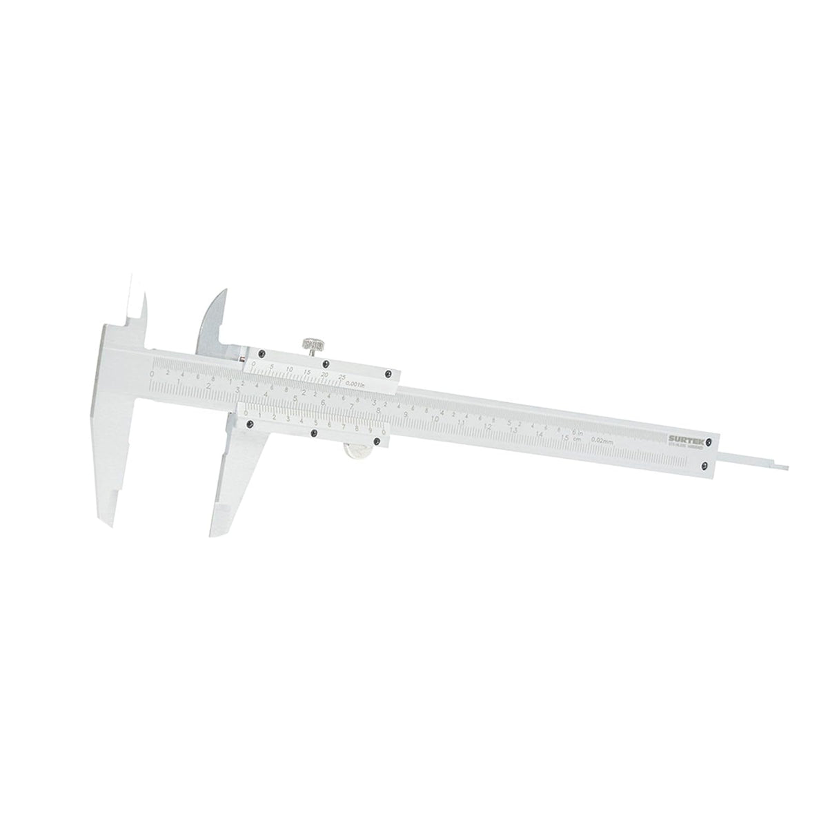 Surtek 122203 Calibrador Pie de Rey Vernier | Acero inoxidable, rango 0-6 pulgadas, medición interior, exterior y profundidad