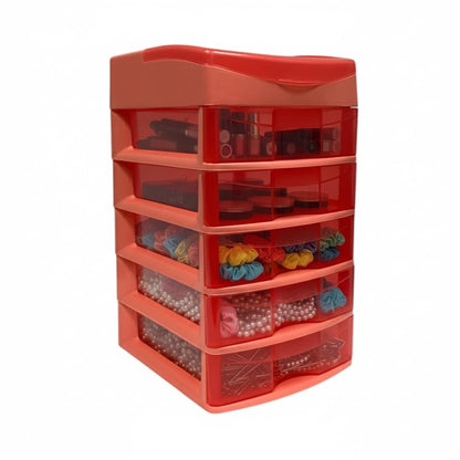 Italhome Cajonera de Plástico Sesia Salmon, Mini Organizador de Escritorio Multiusos con 5 Cajones Transparentes