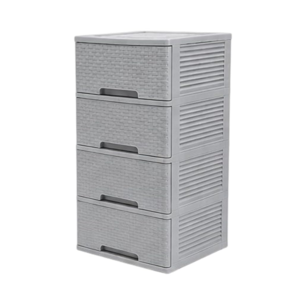 Cajonera Organizadora de Plástico 4 Niveles Color Gris Tipo Ratán | Mueble Multiusos para Hogar. - Gris