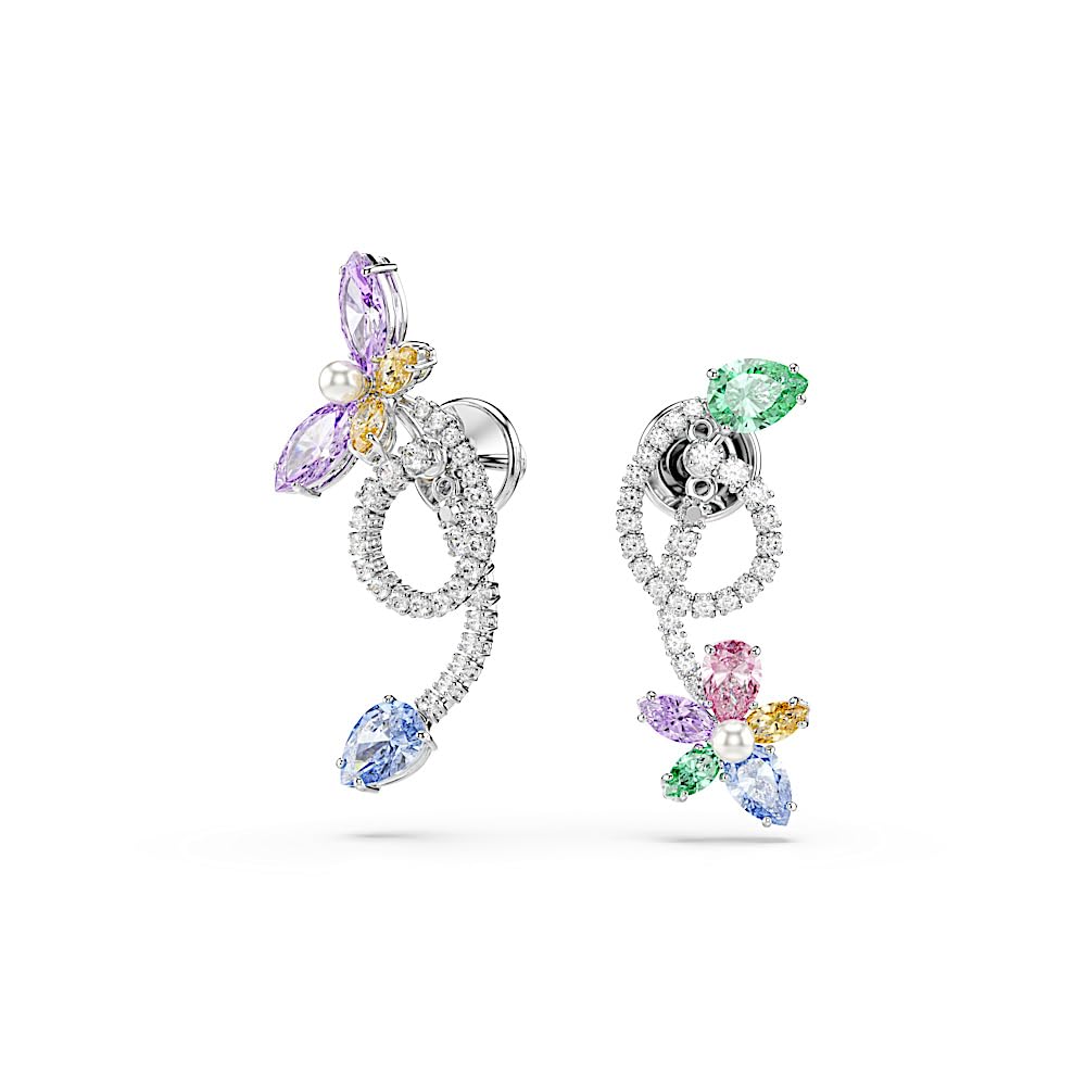 Swarovski x Ariana Grande Jewelry Collection: pulsera, gargantilla, arete, piedras multicolores de corte mixto, acabado rodio