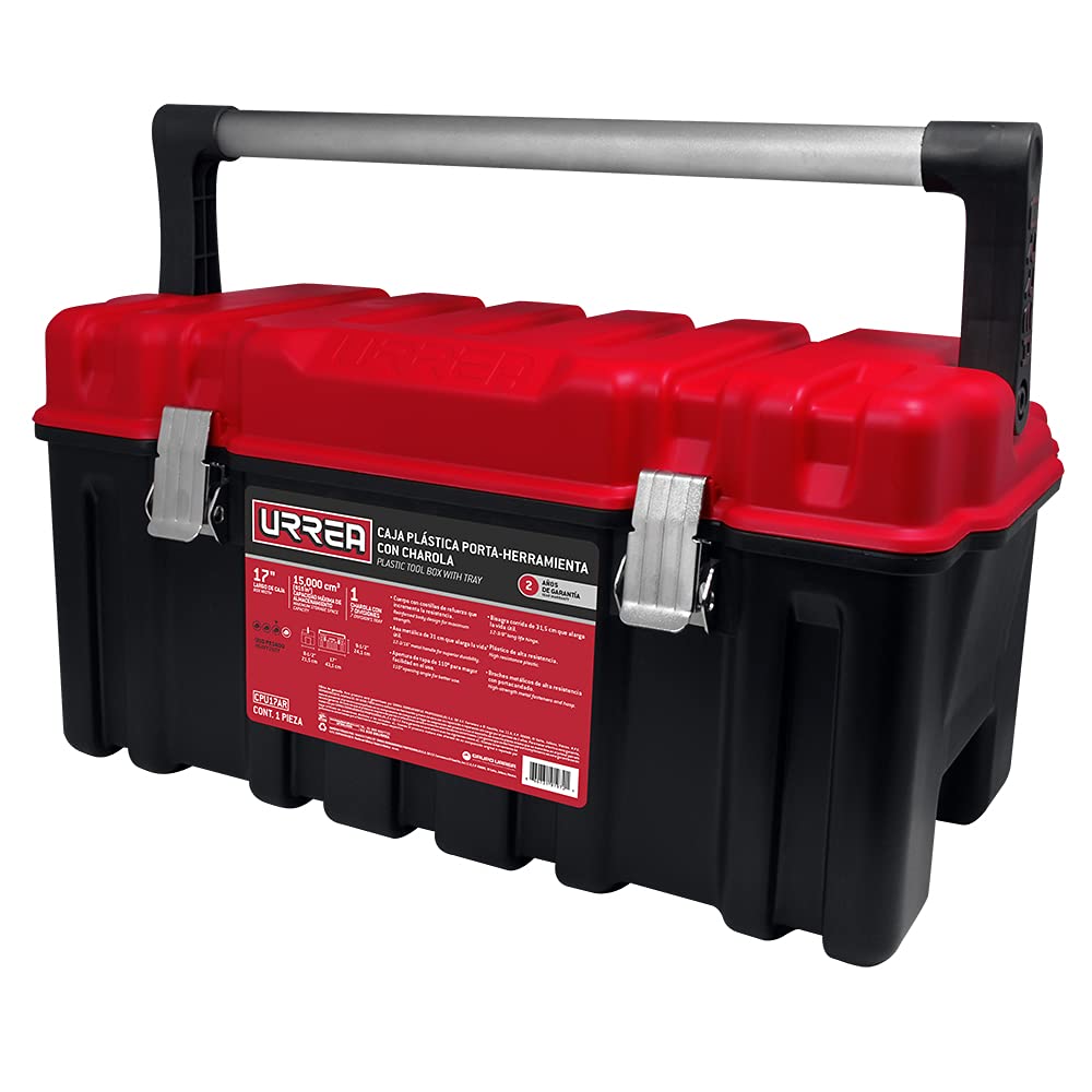 Urrea Caja Portaherramientas Plástica con Charola - Con charola - 26" x 10" x 10" - Tapa roja