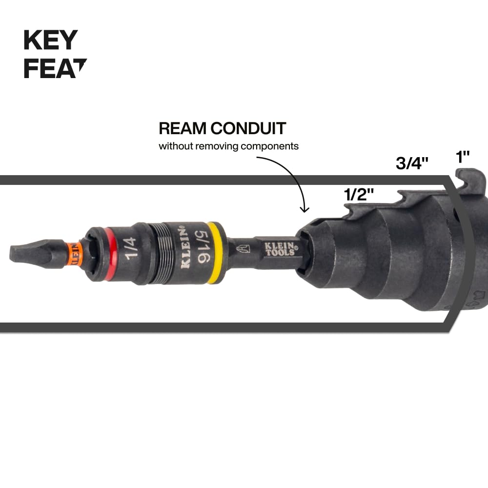KLEIN TOOLS 85191HD | Escariador Conductos 3 En 1 | Uso Impacto | 1/2 Y 3/4 | Escaria tubos de 1/2 y 3/4 pulgadas con una herramienta 3 en 1 de impacto, con conexión rápida para dados integrada.