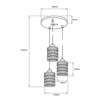 Tecnolite Lámpara Colgante de Cristal 1.71 m de Altura, Potencia Máx. 180 W, 3 Bases E27, No incluye focos