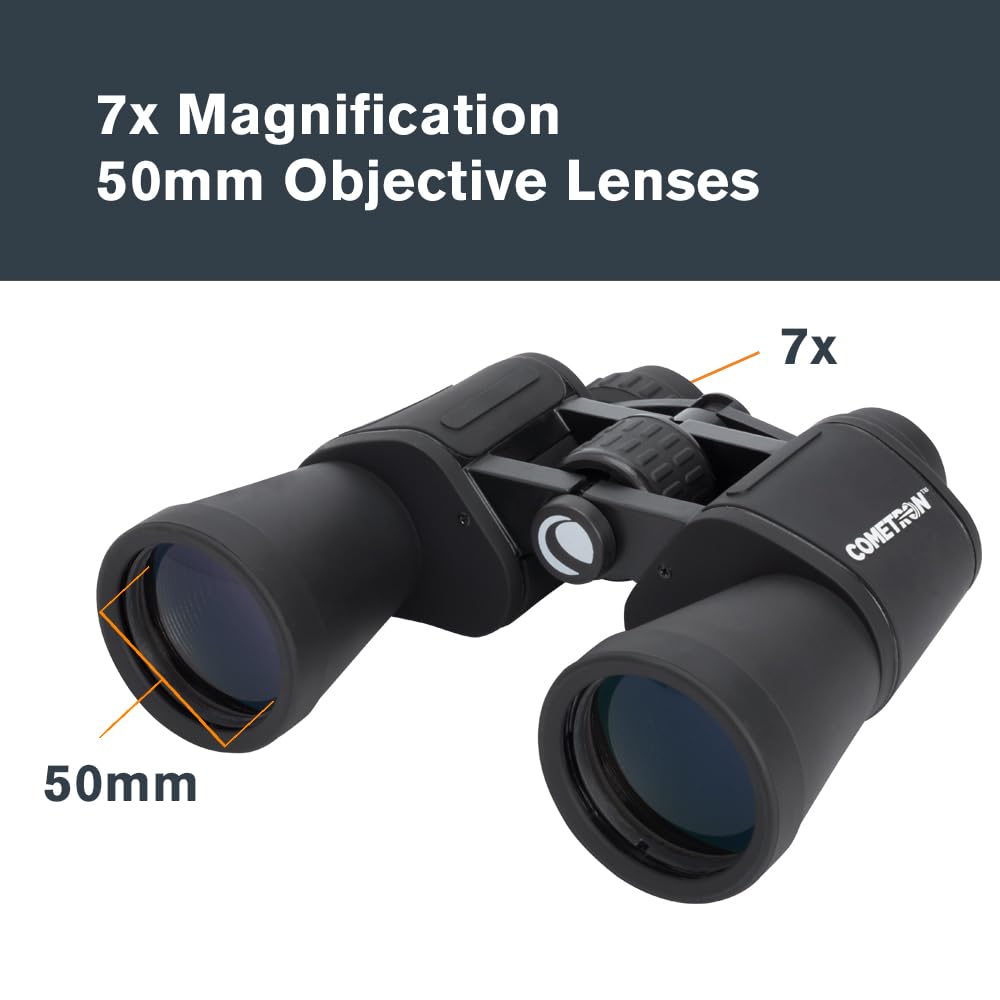 Celestron - Cometron 7x50 - Prismáticos de astronomía para Principiantes - Lentes Objetivos Grandes de 50 mm - Amplio Campo de visión 7 aumentos