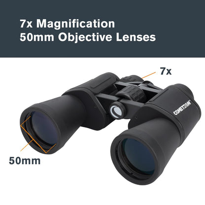 Celestron - Cometron 7x50 - Prismáticos de astronomía para Principiantes - Lentes Objetivos Grandes de 50 mm - Amplio Campo de visión 7 aumentos