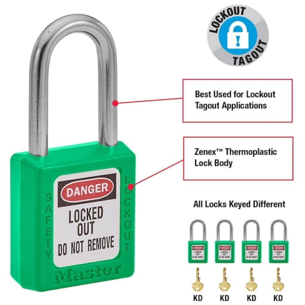 Master Lock 410GRN Candado de Seguridad con Llave Verde 0.25 Pulgadas
