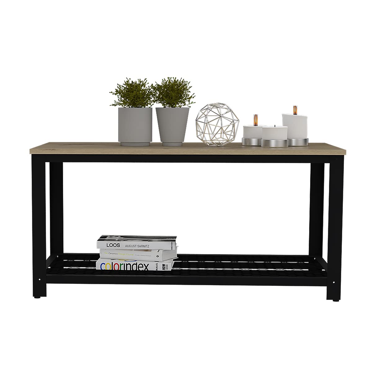 Deco Home KLIK Mesa de Centro ferrato armable, Color Duna, Dimensiones 95 Largo X 49 Ancho X 46 Alto cm, Estilo contemporáneo, con Rejilla Inferior y Estructura metálica
