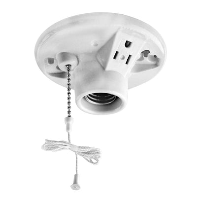 Leviton 09726-00C Portalámpara de Porcelana para Foco Incandescente, con Cadena, color Blanco