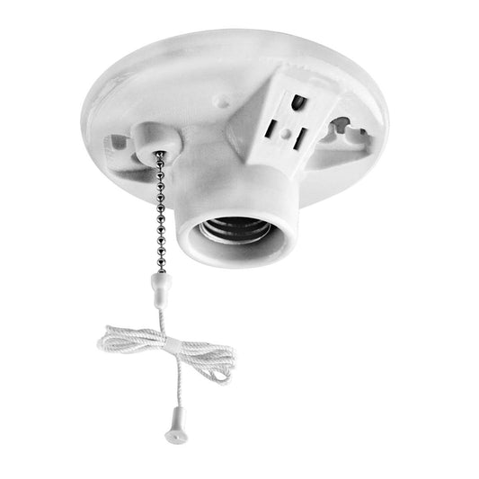 Leviton 09726-00C Portalámpara de Porcelana para Foco Incandescente, con Cadena, color Blanco