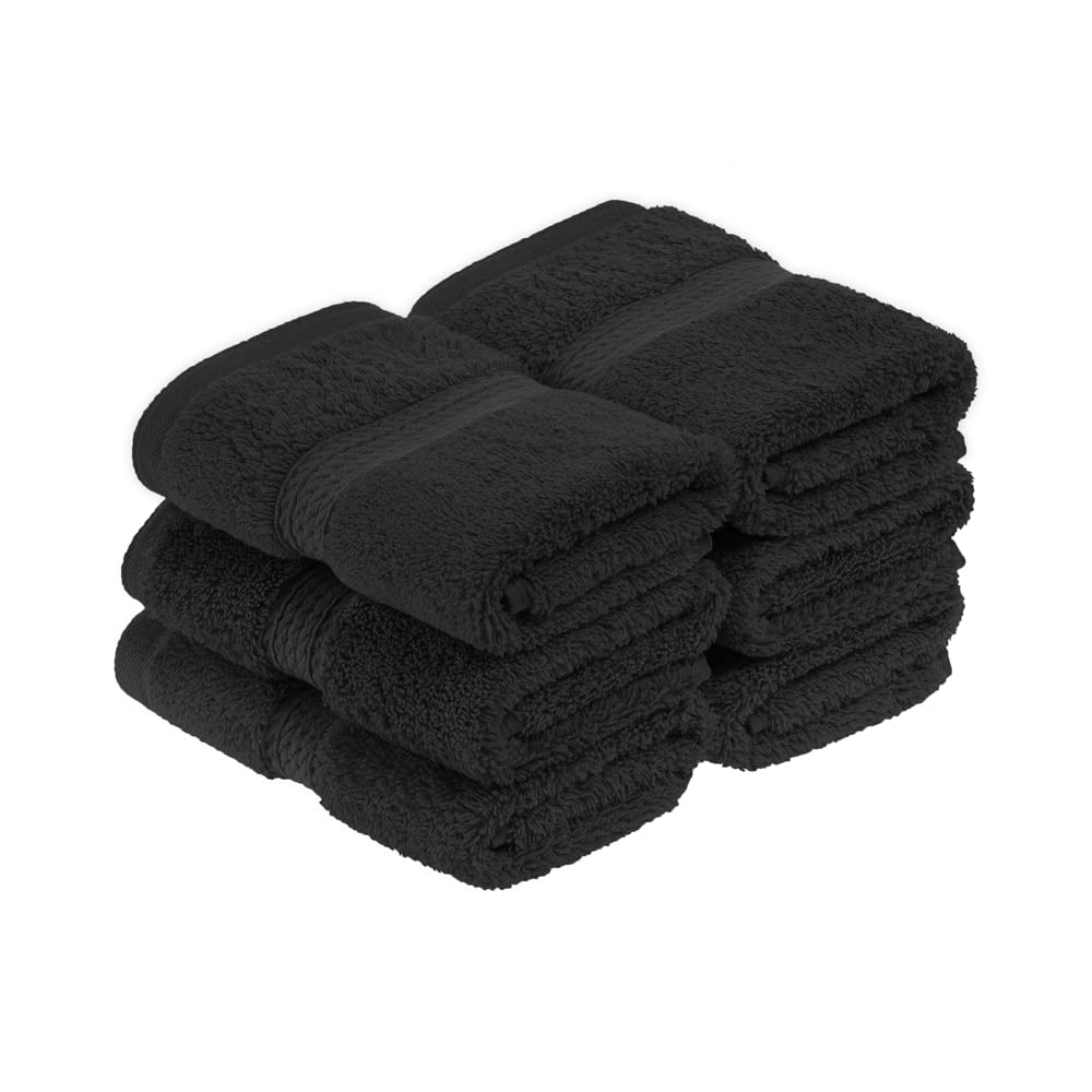 Superior, 900 gram, Long-Staple Combed Cotton 6-Piece Face Towel Set, White | Juego de toallas de lujo de secado rápido, artículos esenciales de baño para baño, baño de invitados, spa, cara de 2 piezas - Face Towel - Negro