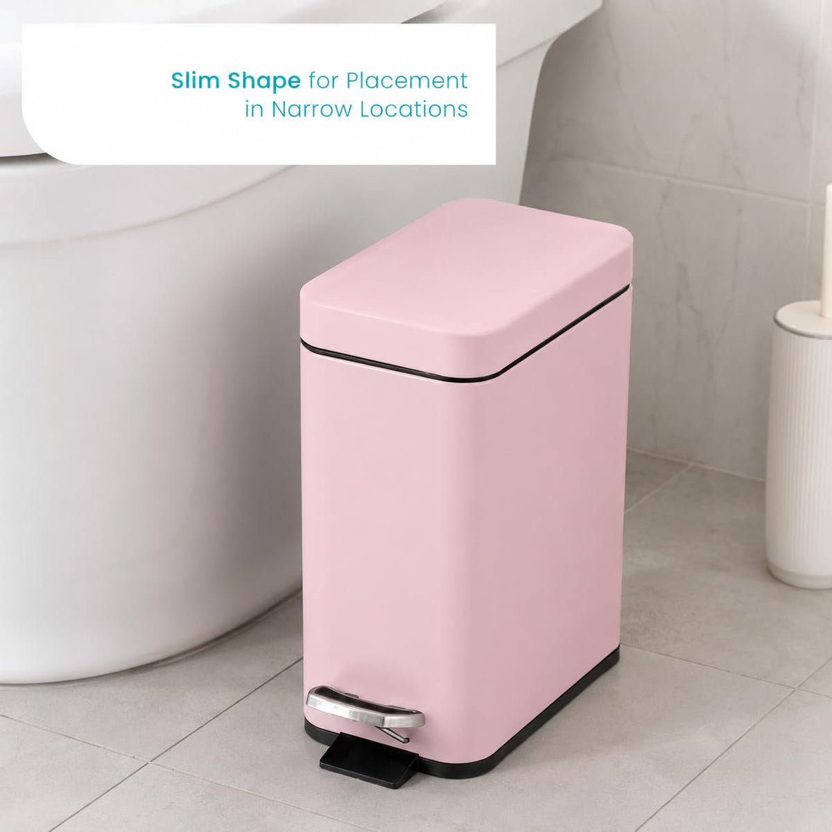 Home Zone Living - cubeta de basura pequeño de 1.3 galones con tapa y pedal, papelera de acero inoxidable con diseño delgado para el hogar y la oficina, color rosa mate, 5 litros
