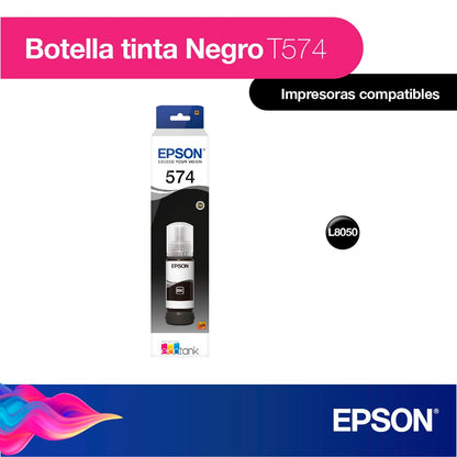 Epson Botella de Tinta Color Negro T574 65 mililitros para Impresora L8050