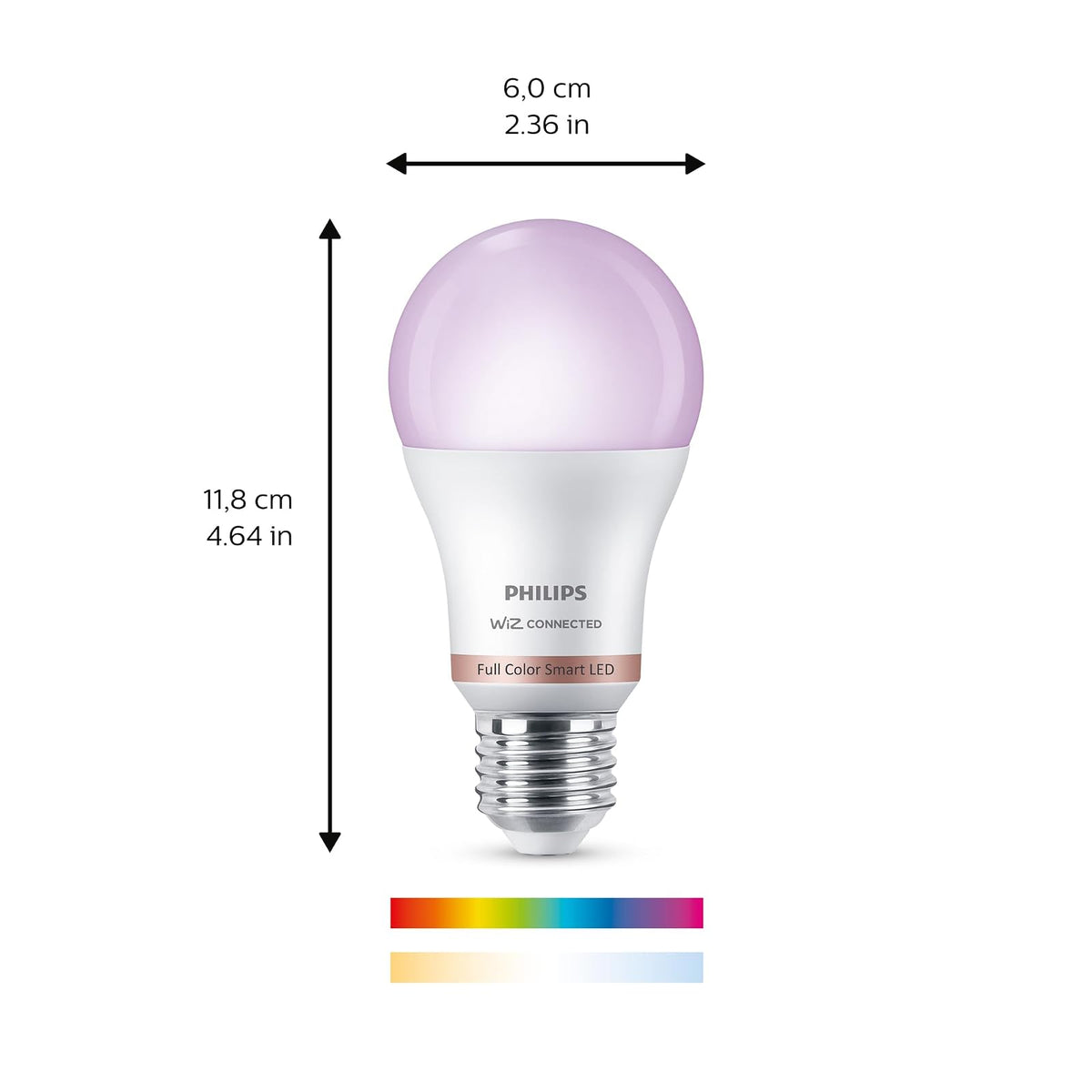Philips Foco LED Inteligente A Todo Color A19 60W | 4 unidades, 800 lm, E26 interior, automatización atardecer amanecer, detección movimiento, control voz aplicación
