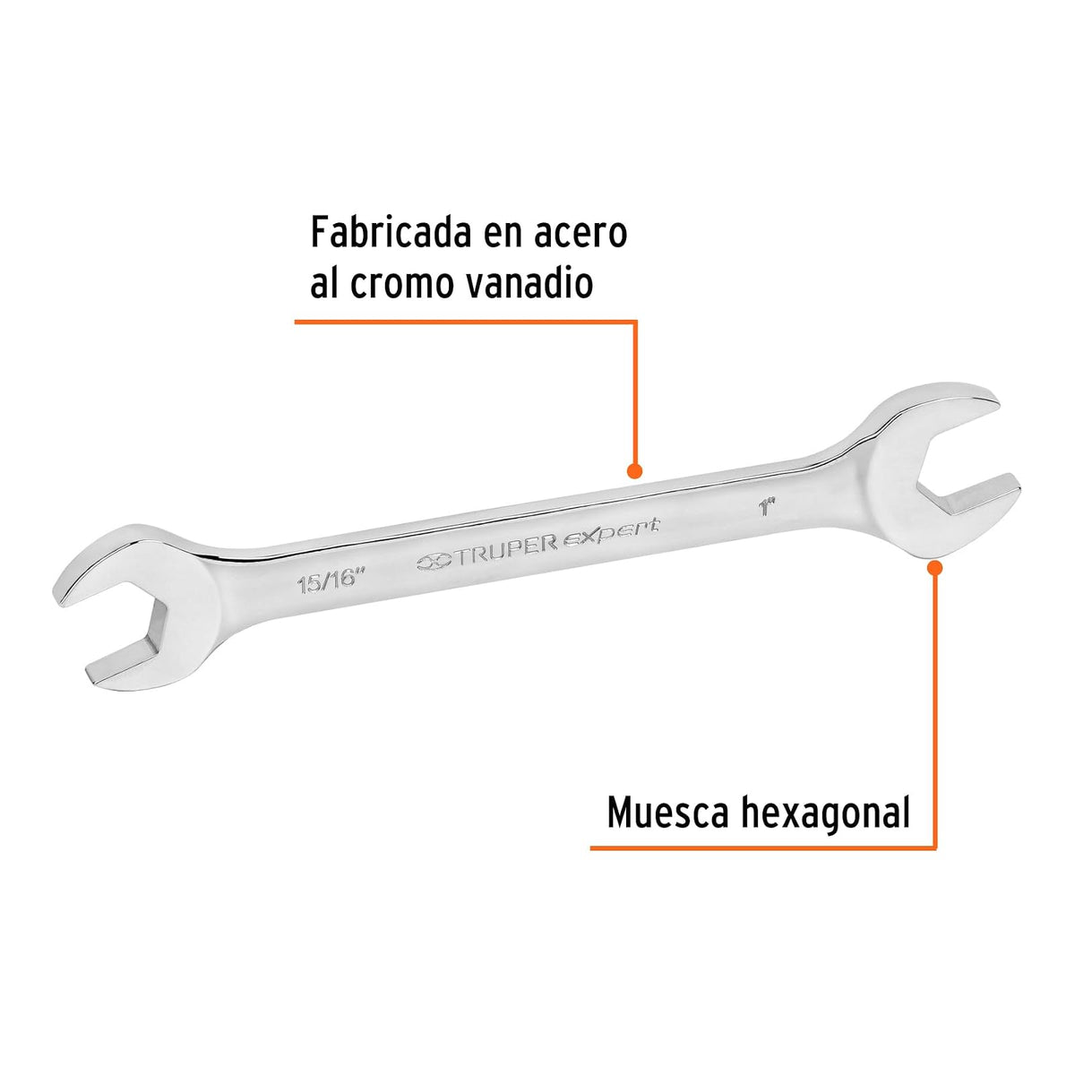 Truper Expert LL-3045, Llave española, estándar, 15/16" x 1"