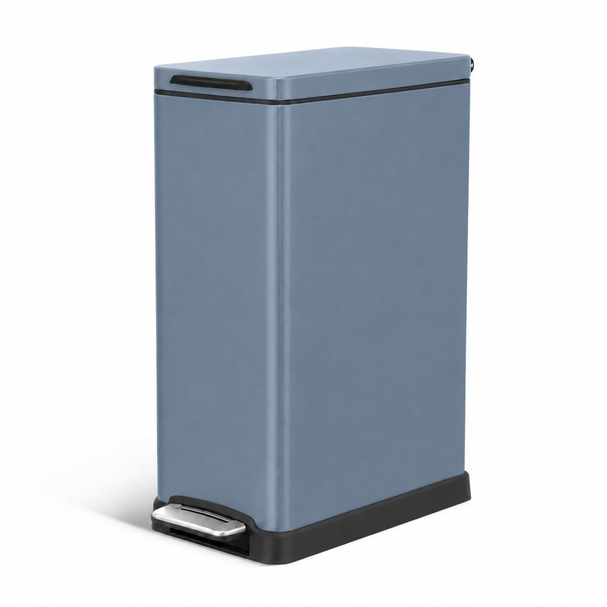 Home Zone Living - Papelera de cocina delgada de 12 galones con tapa de cierre suave, pedal de paso, banda para meter bolsa y forro extraíble, acero inoxidable, azul medianoche, 45 litros
