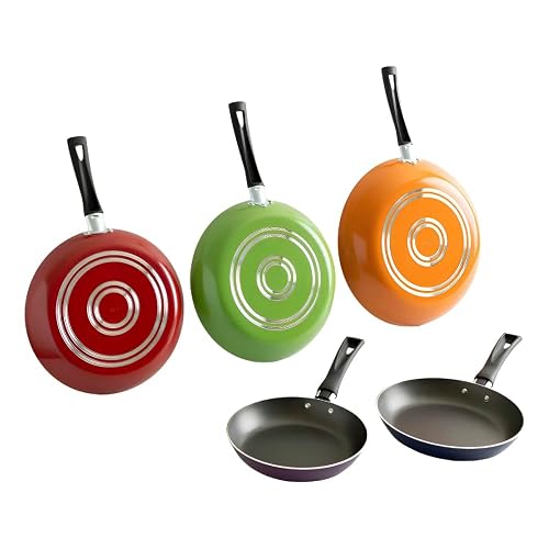 Ekco | Juego de Sartenes 5 Piezas de Aluminio Antiadherente Multicolor | Libre de PFOA, 1.7 mm espesor, Cocción uniforme, Fácil limpieza, Calentamiento rápido, Uso diario, Mangos ergonómicos