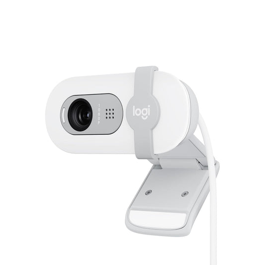 Logitech Brio 100, Webcam 1080p FullHD para Reuniones, Webcam para Streaming, Equilibrio de Iluminación Automático, Micrófono Integrado, Tapa de Privacidad, USB-A, Color Blanco