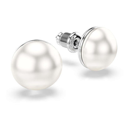 arete Swarovski Matrix, Perla de vidrio, blanco, baño de rodio