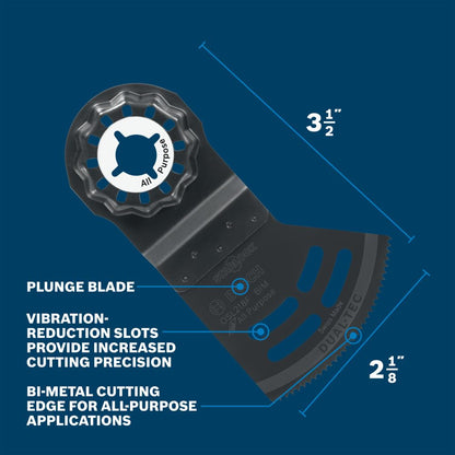 BOSCH OSL218F 1 pieza 2-1/8 pulgadas Starlock - Hoja multiherramienta oscilante 2 en 1 Dual-Tec multipropósito bimetálica para aplicaciones en madera con clavos, paneles de yeso, PVC