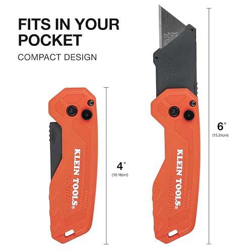 KLEIN TOOLS 44307 | Navaja Multiusos Plegable| FLICKBLADE| Formato Compacto | Ten a la mano una navaja plegable FLICKBLADE compacta y práctica para cortes rápidos durante el trabajo diario.