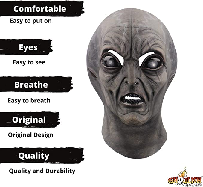 Evil Invader 51, Máscara de Alien Gris del Área 51, Disfraz de Marciano Alienígena Ideal para Halloween y Fiestas de Disfraces