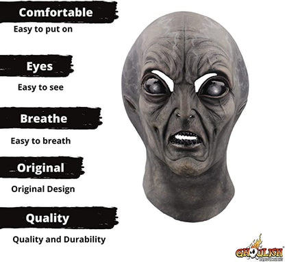 Evil Invader 51, Máscara de Alien Gris del Área 51, Disfraz de Marciano Alienígena Ideal para Halloween y Fiestas de Disfraces