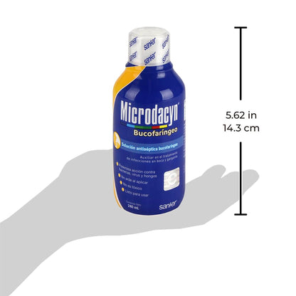Microdacyn Bucofaríngeo Antiséptico Bucal Enjuague Gargarismos Sin Alcohol | Enjuague y gargarismos para boca y garganta, alivia gingivitis, amigdalitis y candidiasis, sin alcohol, 240Ml