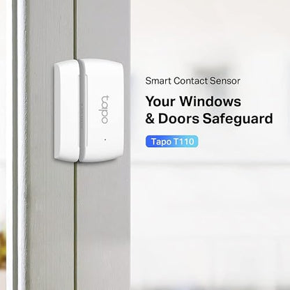 TP-Link Tapo T110 Sensor de Contacto, Blanco | Batería de larga duración con protocolo inalámbrico de baja potencia Sub-1G, espacio de 15 mm de ancho permitido