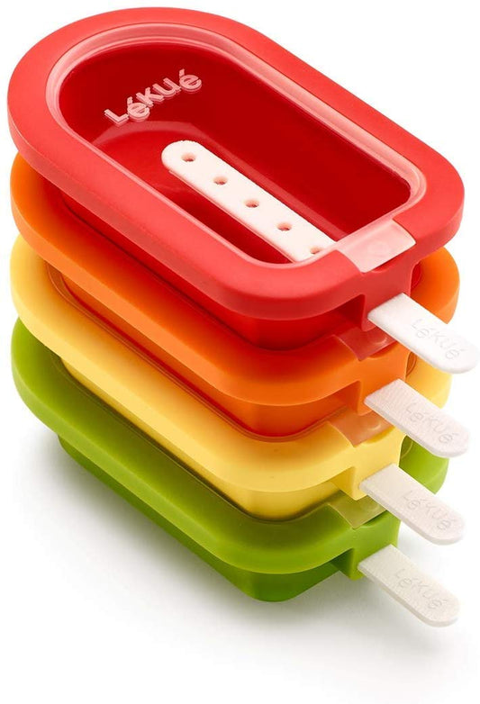Lékué – Pack de moldes de hielo apilable clásicos, 16,5 cm, 4 piezas, color rojo y amarillo