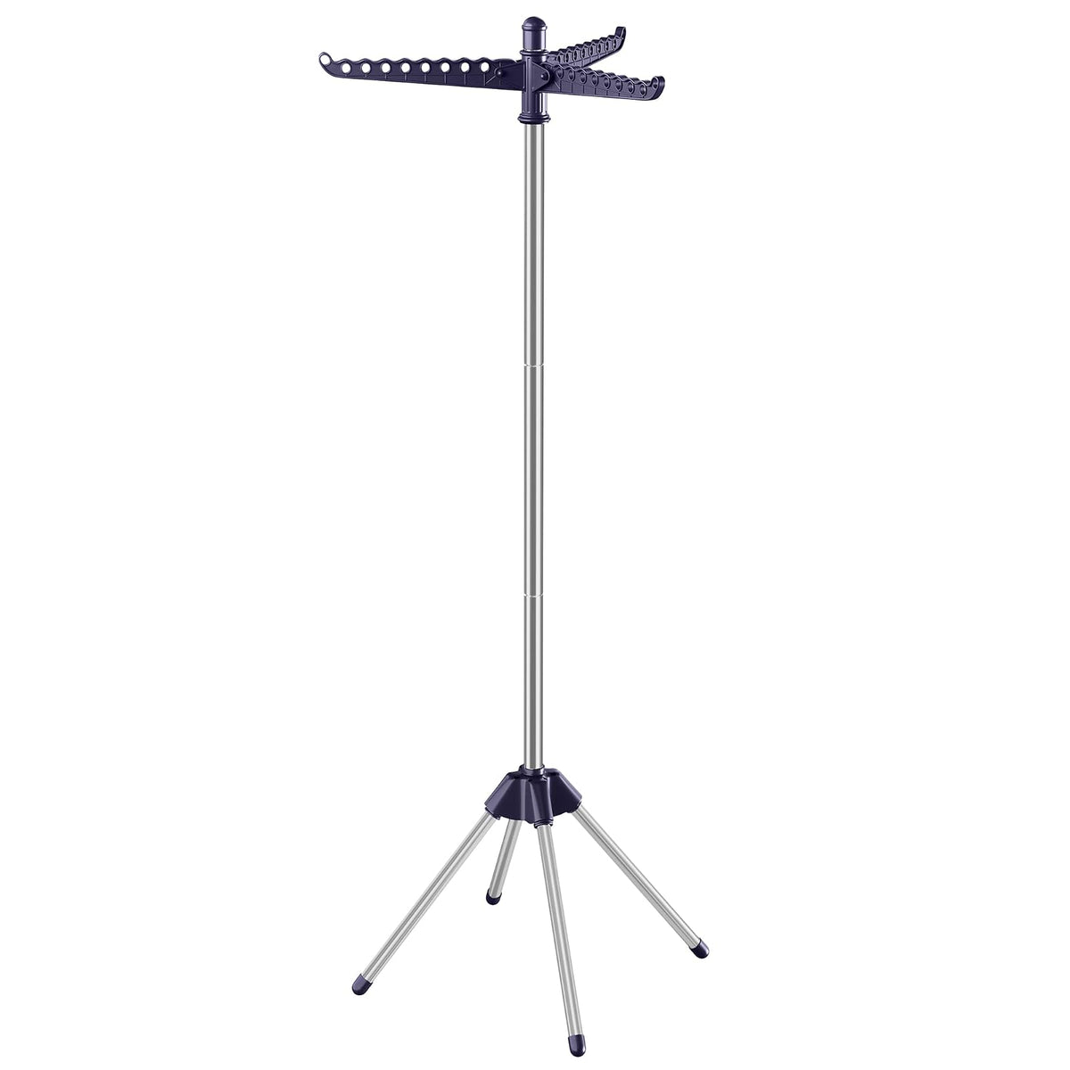 SONGMICS Tendedero de Ropa, Plegable, 3 Brazos Giratorios, Alto 150 cm | Tendedero para Perchas, de Interior, de 4 Patas, Plata y Azul, Colección BUNJI MLLR510Q01 - Azul + plateado - 1 nivel