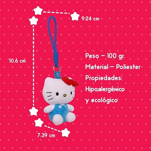 Ruz Llavero Peluche Hello Kitty 10 cm Suave con Aro Metálico | Accesorio para Mochila Bolsa o Llaves | Diseño Ligero y Resistente Ideal para Uso Diario o Regalo | Multicolor