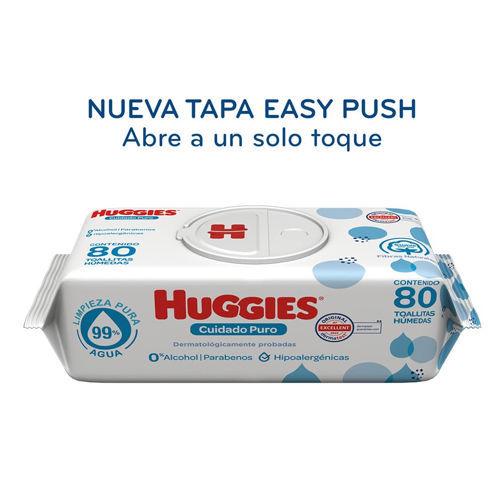 Huggies Cuidado Puro Toallas Húmedas para Bebé, Caja con 640 Piezas (8 paquetes de 80 toallitas c/u)