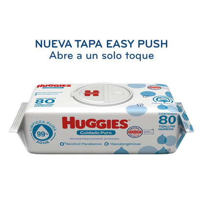 Huggies Cuidado Puro Toallas Húmedas para Bebé, Caja con 640 Piezas (8 paquetes de 80 toallitas c/u)