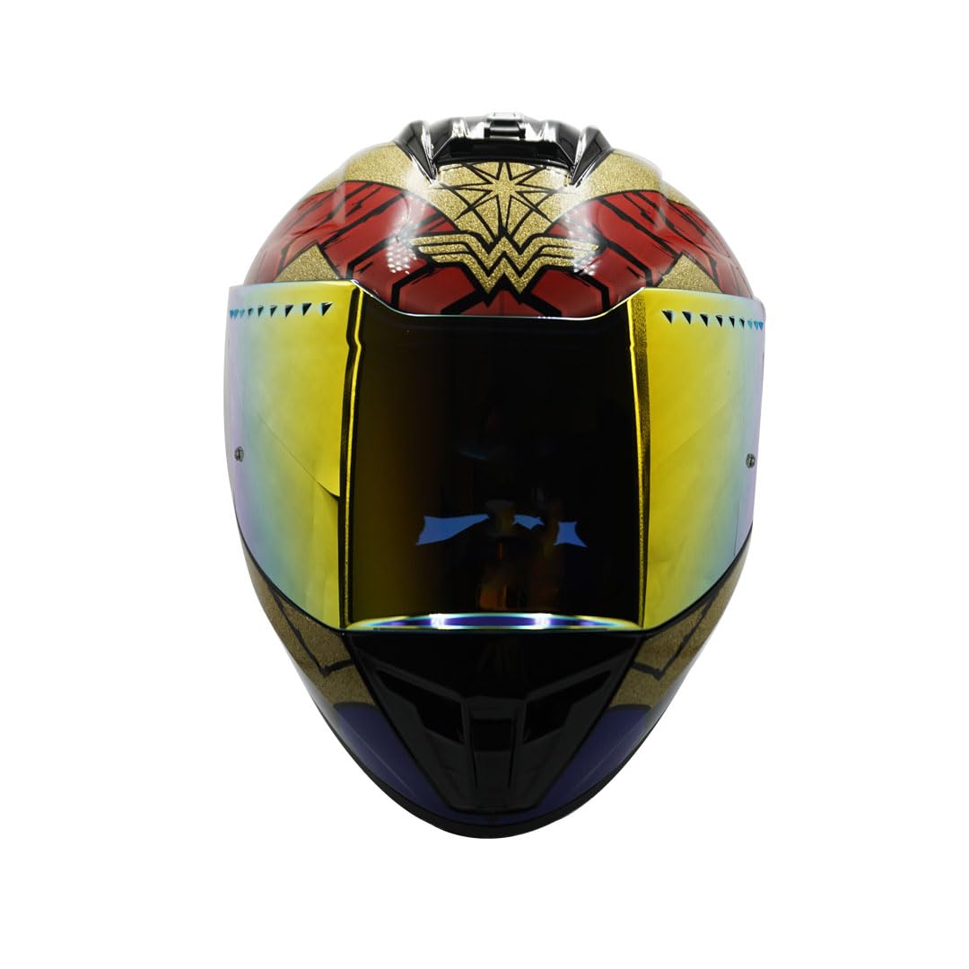 Casco Modular - DC - Visor Anti Baho Motocicleta Marca Edge - Visor Doble ANTIVAHO Certificado Dot Moto - Cascos Motocross Pegatina Pegatinas Protector Mujer Hombre (Mujer Maravilla Mate, M)