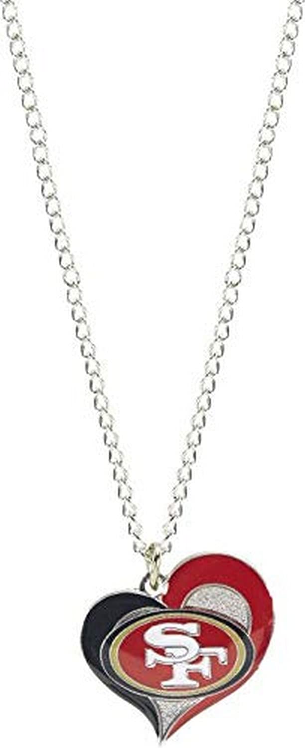 Collar con colgante de corazón de remolino de la NFL, regalo de joyería para mamá, esposa, hermana, hija, mejor amiga, regalo ideal para cumpleaños, aniversarios y ocasiones especiales - San Francisco 49ers - Talla 4 - plateado