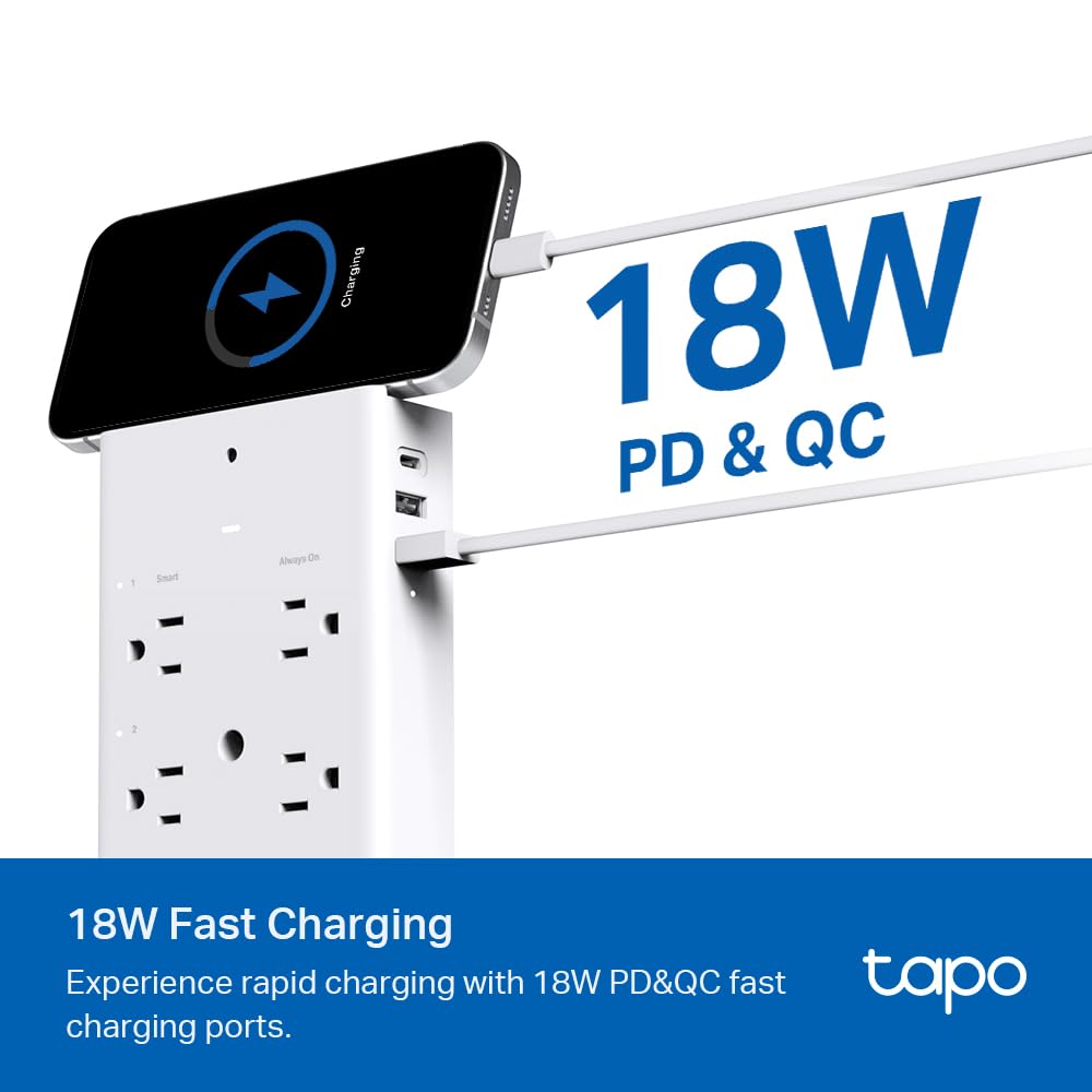 Tapo TP-Link P306, Multicontacto Inteligente, 6*outlets, 2*USB-A y 1* Puerto PD, Sensor de iluminación Ambiental Incorporado, Funciona con HomeKit, Alexa y Google.