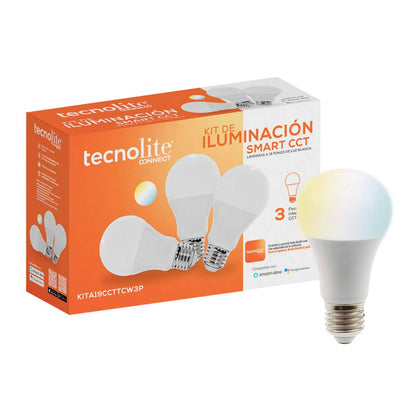 Tecnolite Connect - Paquete 3 Focos Inteligentes Luz Blanca WiFi y Bluetooth, Comp. Alexa, App Connect, Glow Smart, Iluminación blanca, cálida, fría, Iluminación Interior